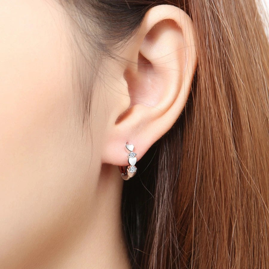 Sterling Silver Heart Hoop Earrings with Created White Sapphires