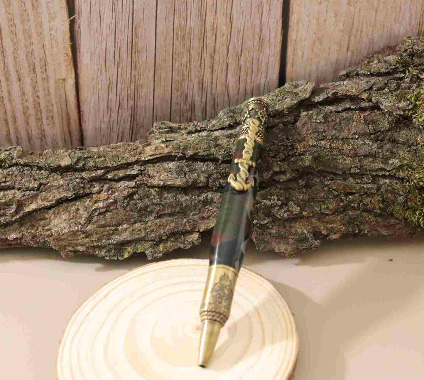 Handcrafted Acrylic Camouflage Design- Nautical Antique Brass Finish Twist Pen