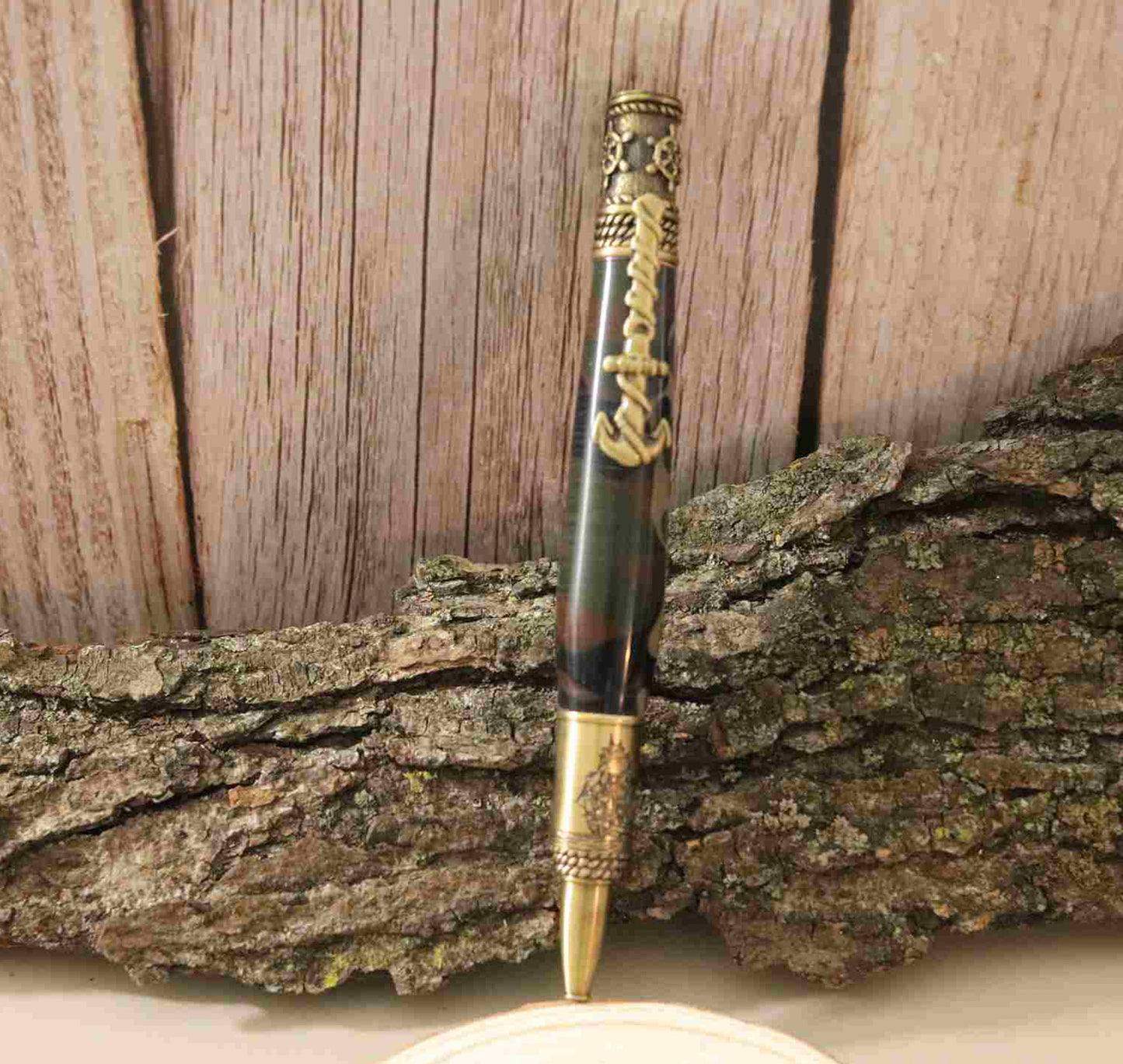 Handcrafted Acrylic Camouflage Design- Nautical Antique Brass Finish Twist Pen