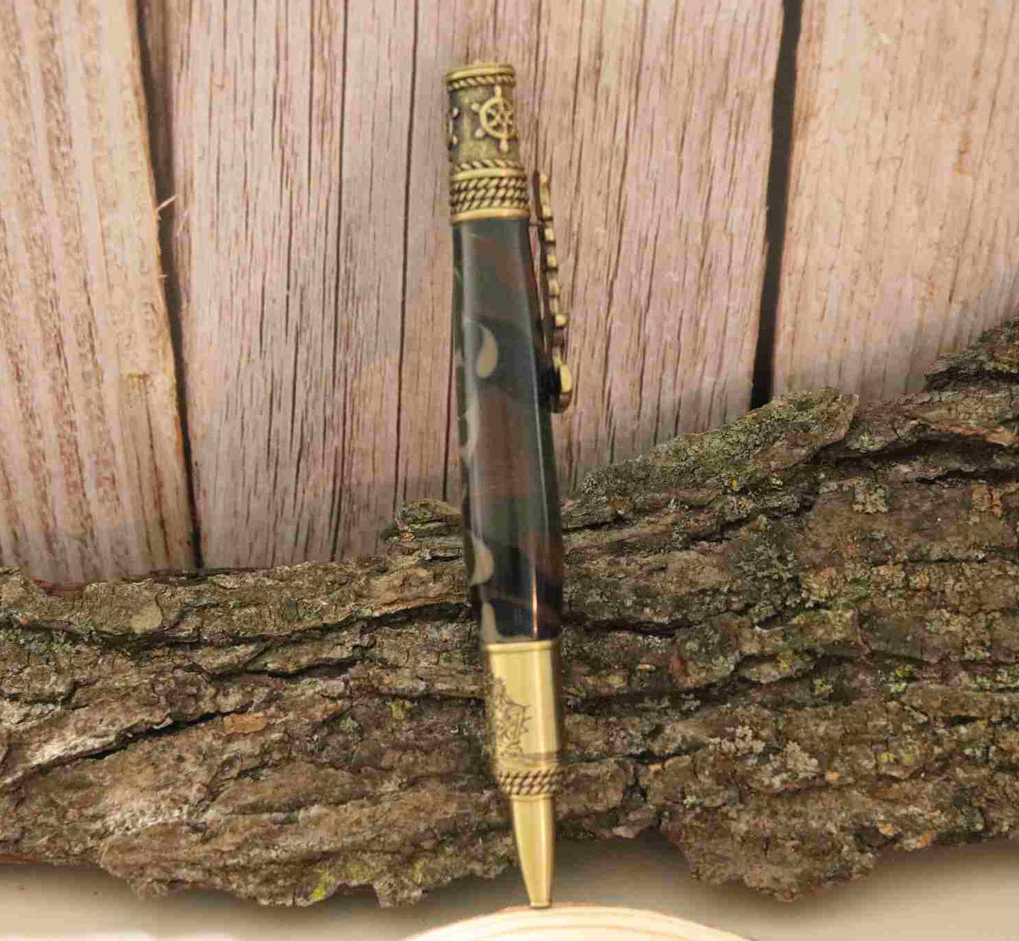 Handcrafted Acrylic Camouflage Design- Nautical Antique Brass Finish Twist Pen