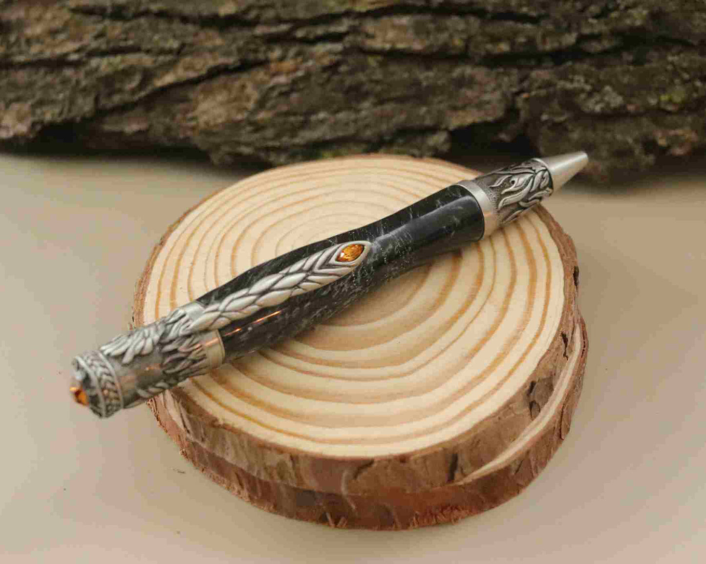 Handcrafted Ebony Color Acrylic  With Metal Phoenix Rising Antique Pewter Design Twist Pen