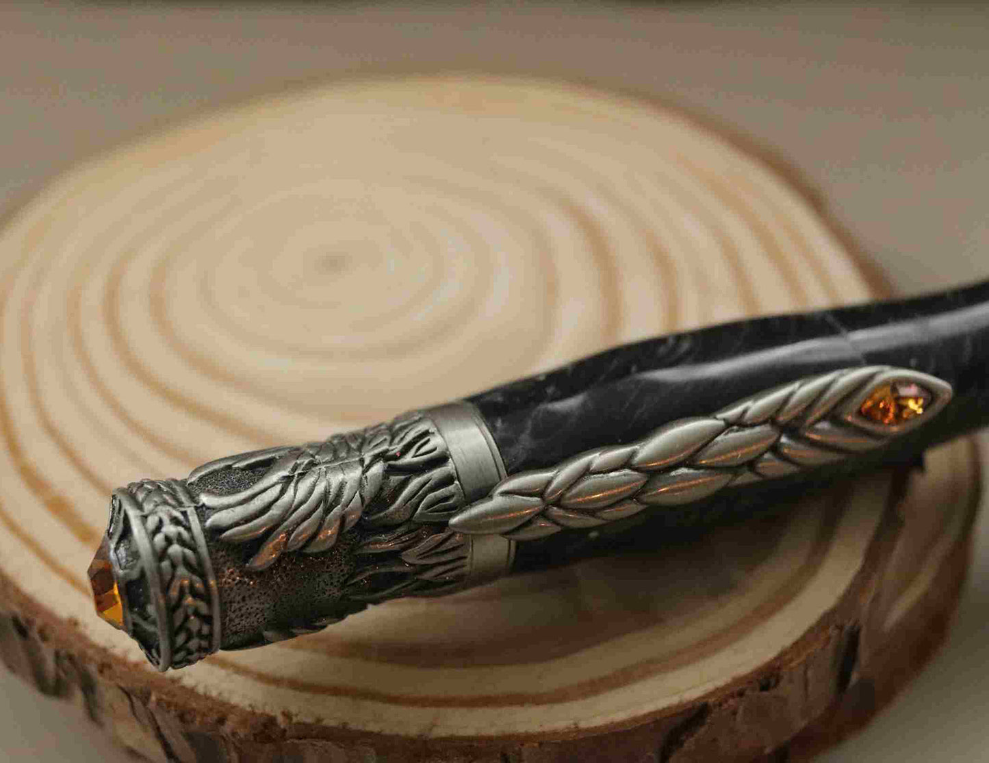 Handcrafted Ebony Color Acrylic  With Metal Phoenix Rising Antique Pewter Design Twist Pen