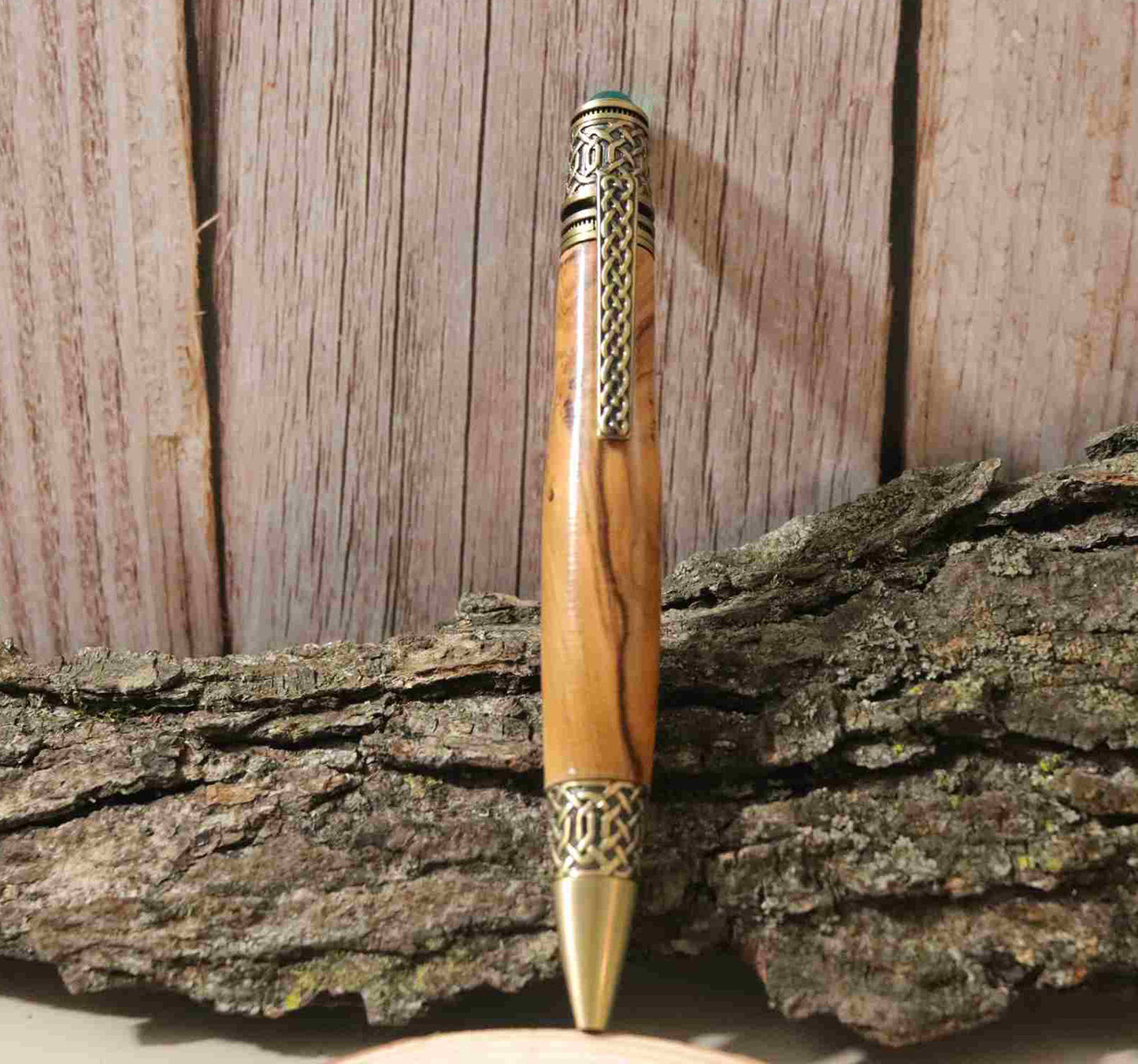 Handcrafted Olive Wood With 24KT Gold Plated Metal Lattice Design Twist Pen