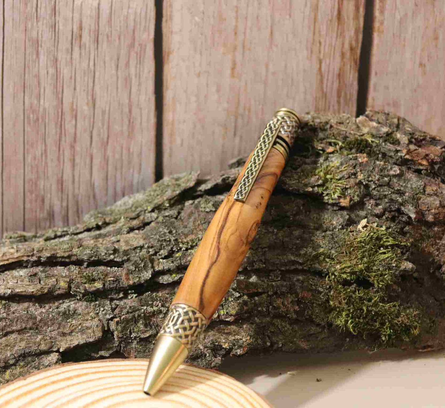 Handcrafted Olive Wood With 24KT Gold Plated Metal Lattice Design Twist Pen