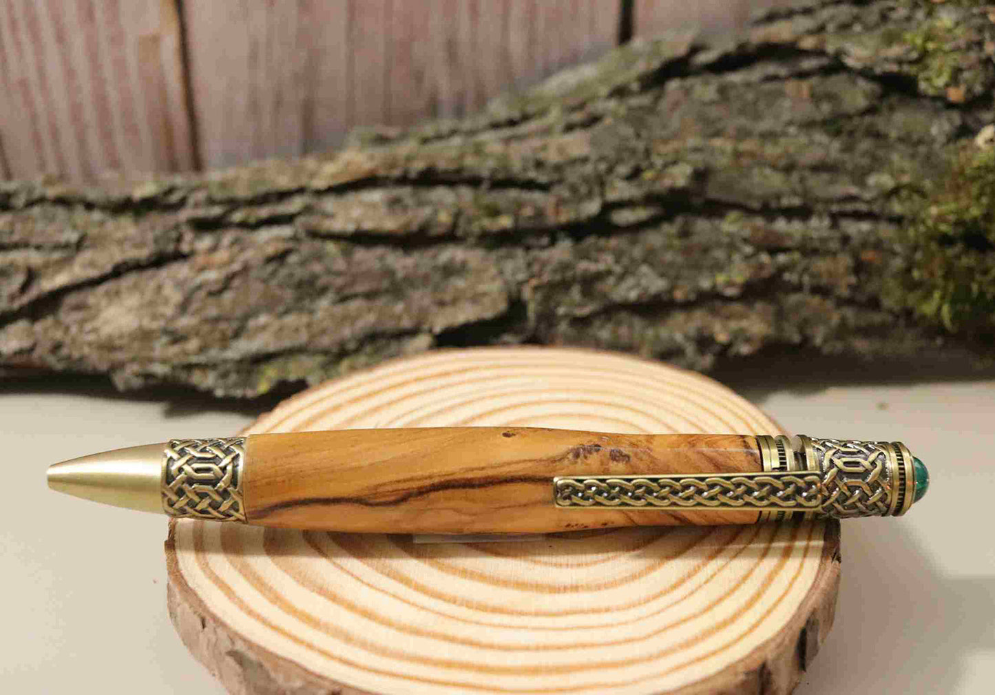 Handcrafted Olive Wood With 24KT Gold Plated Metal Lattice Design Twist Pen