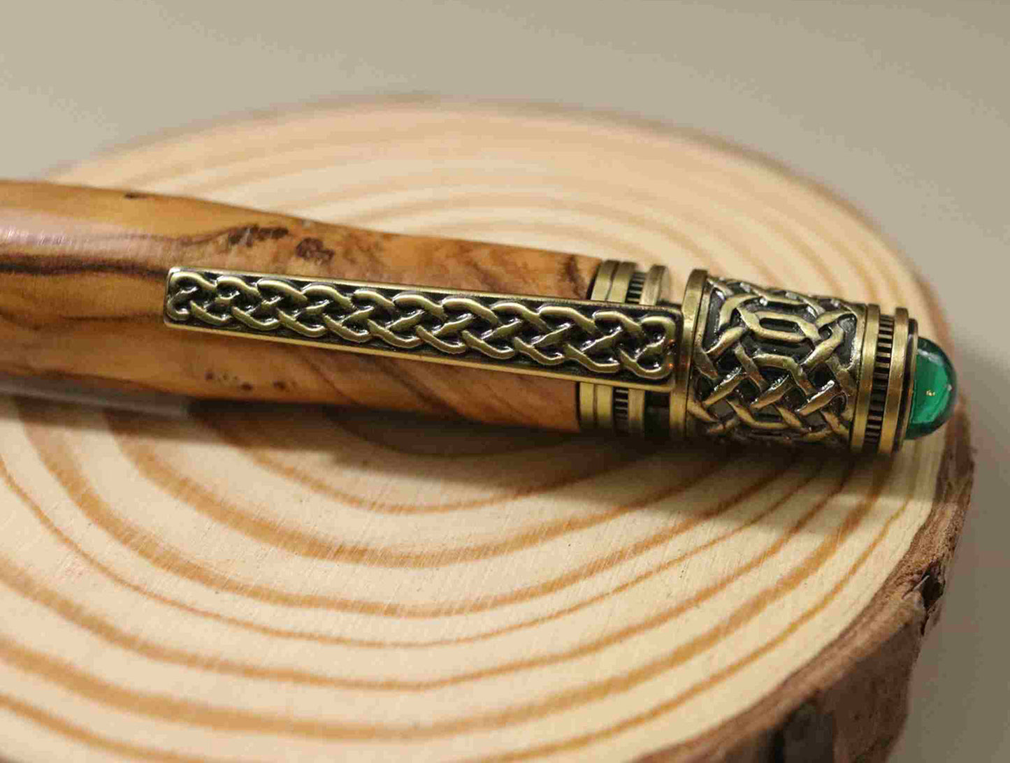 Handcrafted Olive Wood With 24KT Gold Plated Metal Lattice Design Twist Pen