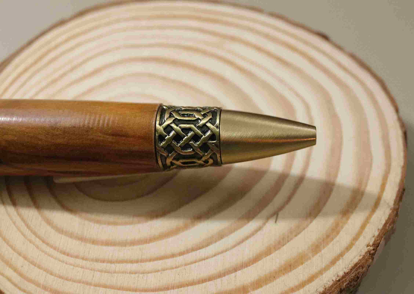 Handcrafted Olive Wood With 24KT Gold Plated Metal Lattice Design Twist Pen