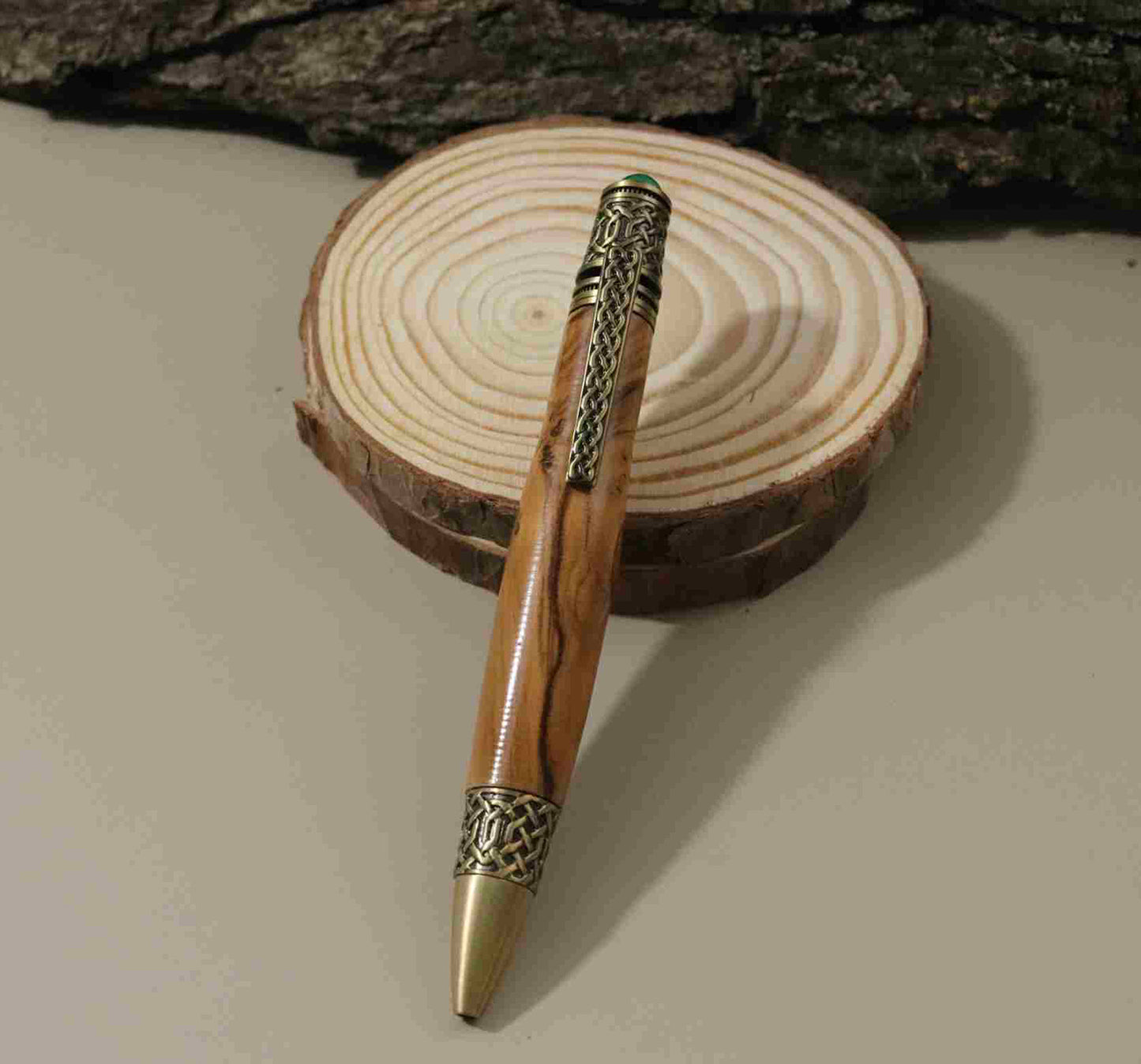 Handcrafted Olive Wood With 24KT Gold Plated Metal Lattice Design Twist Pen