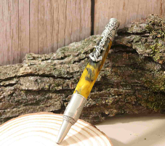 Handcrafted Acrylic Yellow/Black- Nautical Antique Pewter Finish Twist Pen