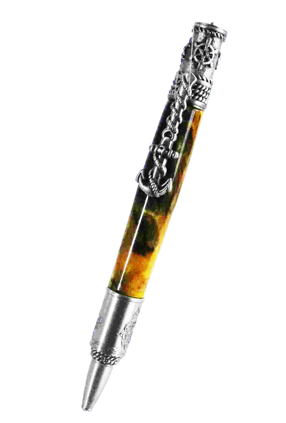 Handcrafted Acrylic Yellow/Black- Nautical Antique Pewter Finish Twist Pen