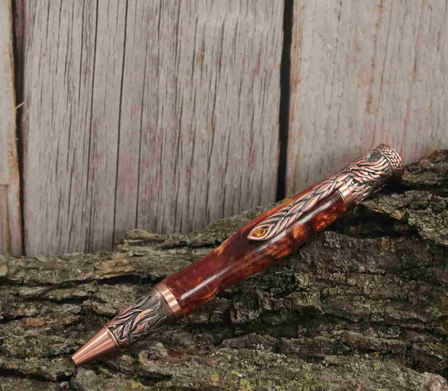 Handcrafted Bronze/Black Color Acrylic  With Metal Phoenix Rising Antique Copper  Design Twist Pen