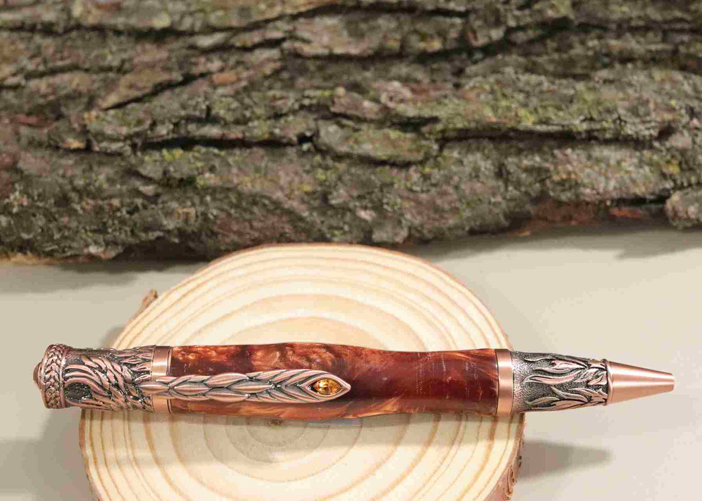 Handcrafted Bronze/Black Color Acrylic  With Metal Phoenix Rising Antique Copper  Design Twist Pen