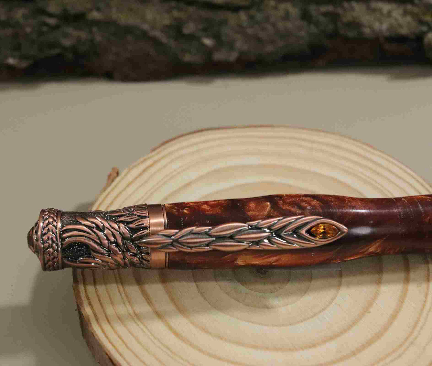 Handcrafted Bronze/Black Color Acrylic  With Metal Phoenix Rising Antique Copper  Design Twist Pen