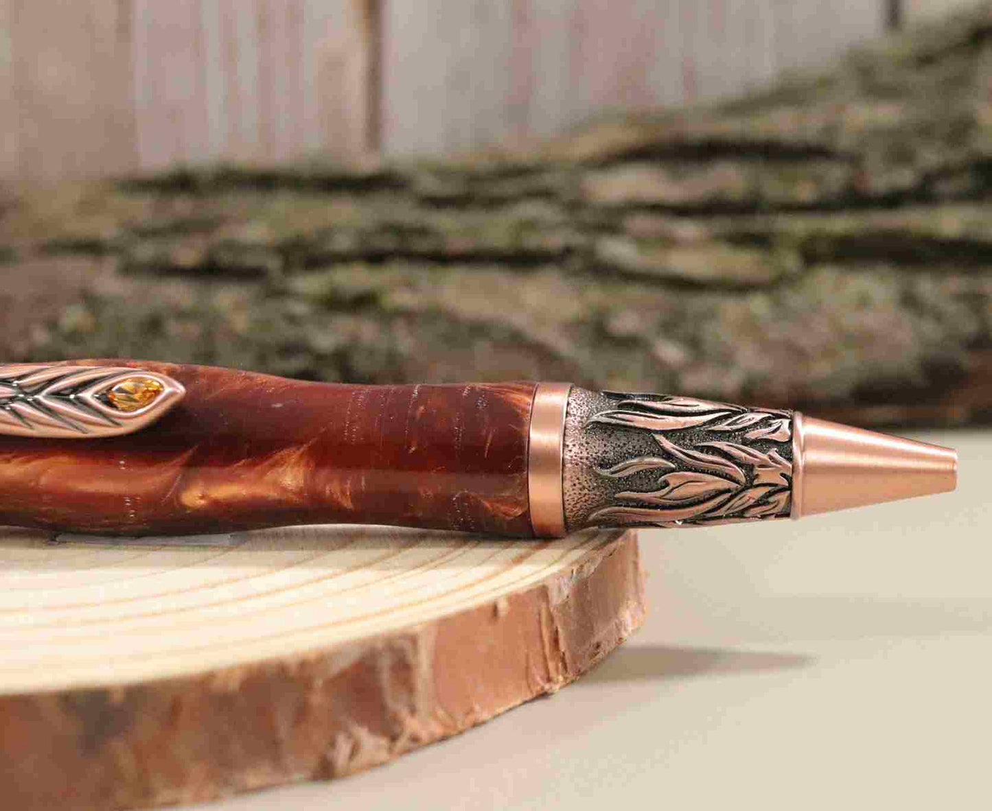 Handcrafted Bronze/Black Color Acrylic  With Metal Phoenix Rising Antique Copper  Design Twist Pen