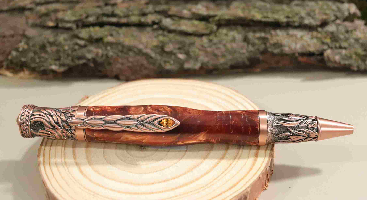 Handcrafted Bronze/Black Color Acrylic  With Metal Phoenix Rising Antique Copper  Design Twist Pen