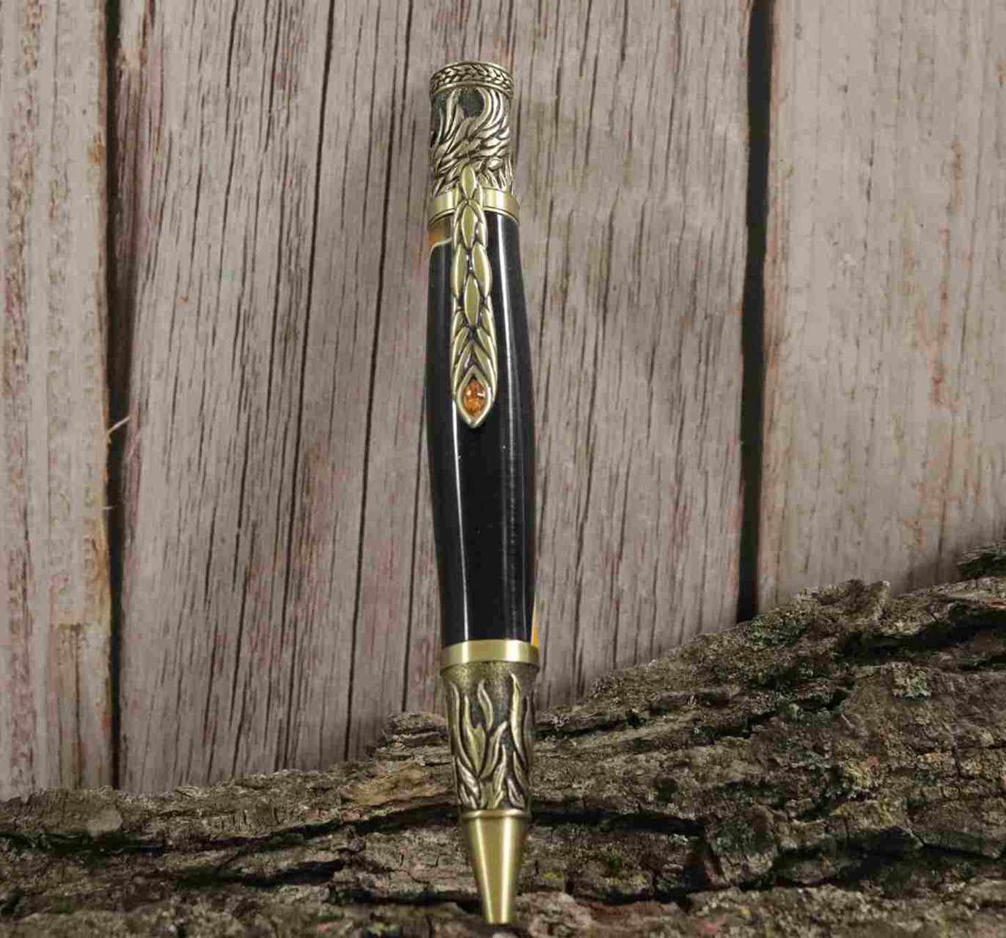 Handcrafted Yellow/Black Color Acrylic With Metal Phoenix Rising Antique Brass Design Twist Pen