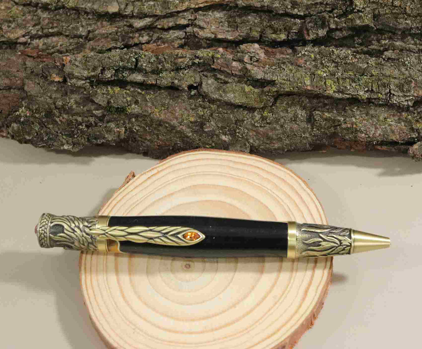 Handcrafted Yellow/Black Color Acrylic With Metal Phoenix Rising Antique Brass Design Twist Pen