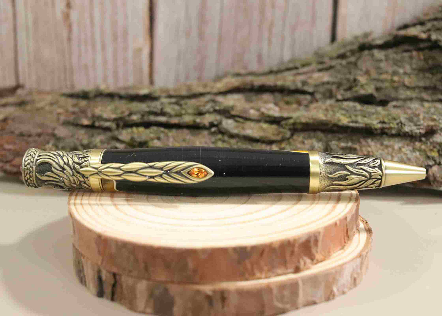 Handcrafted Yellow/Black Color Acrylic With Metal Phoenix Rising Antique Brass Design Twist Pen