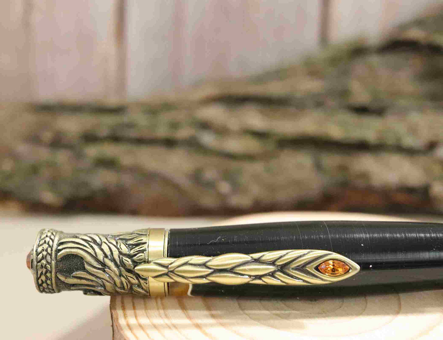 Handcrafted Yellow/Black Color Acrylic With Metal Phoenix Rising Antique Brass Design Twist Pen