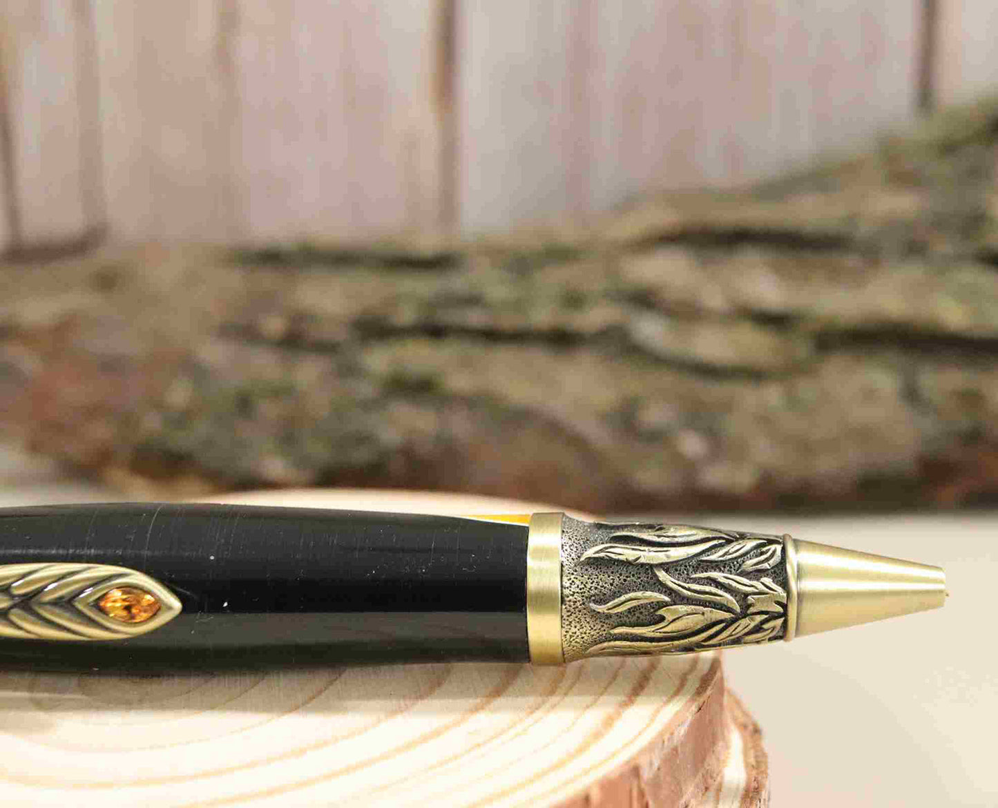 Handcrafted Yellow/Black Color Acrylic With Metal Phoenix Rising Antique Brass Design Twist Pen