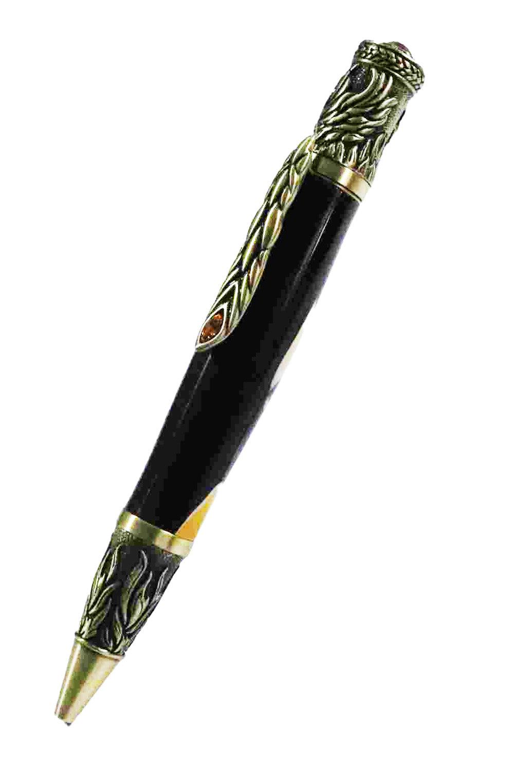 Handcrafted Yellow/Black Color Acrylic With Metal Phoenix Rising Antique Brass Design Twist Pen