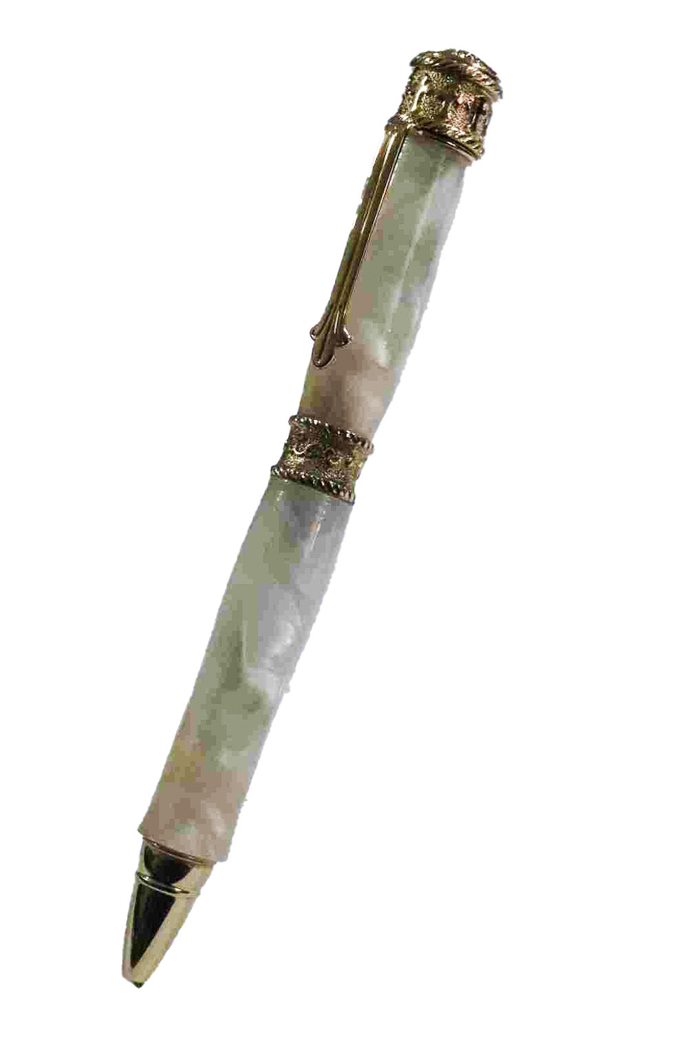 Handcrafted Acrylic Opal White Twist Pen- Faith With Gold Finish