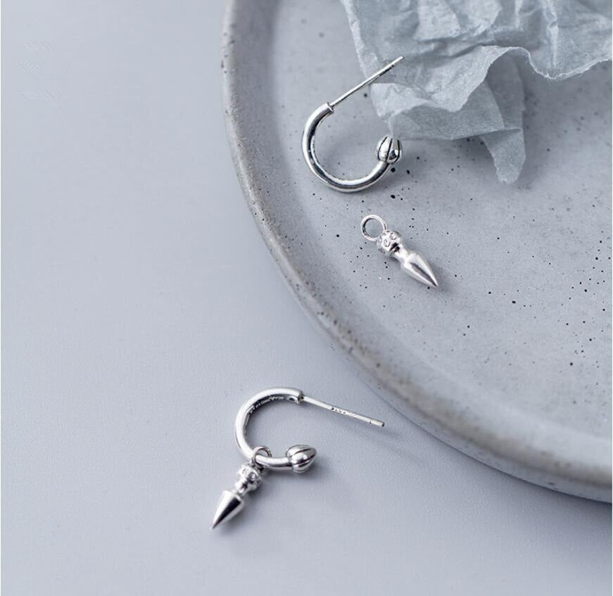 Premium Sterling Silver Hoop Earrings with Beautiful Cone Shaped Charm
