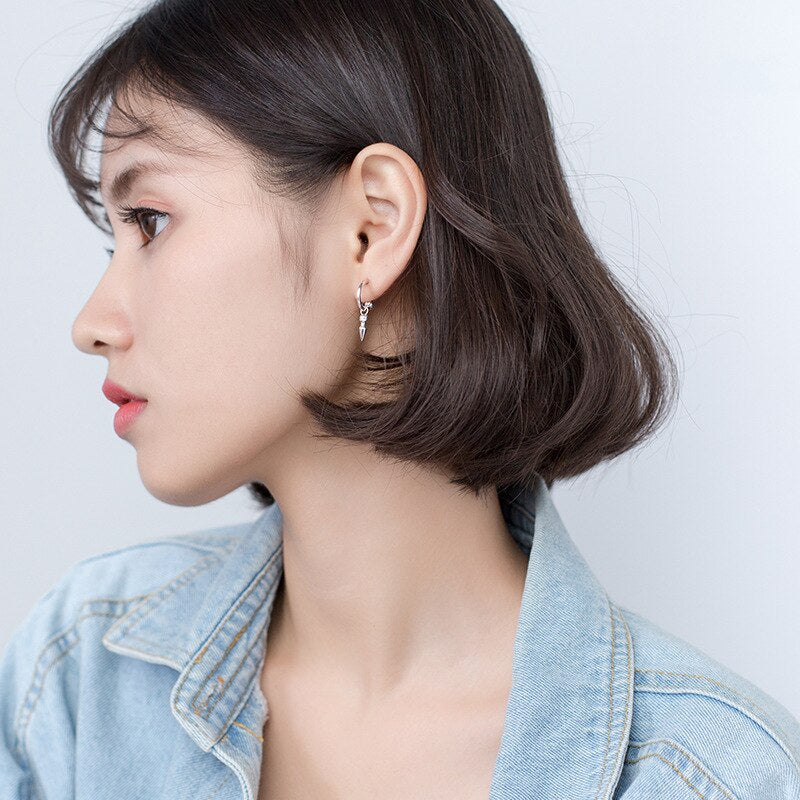 Premium Sterling Silver Hoop Earrings with Beautiful Cone Shaped Charm