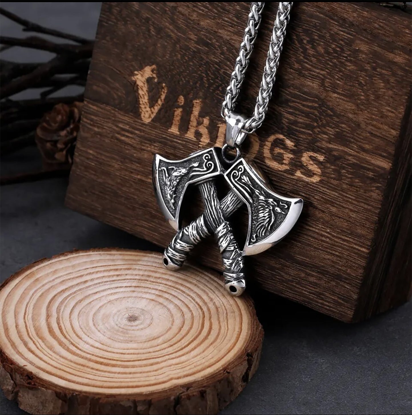 Stainless Steel Nordic Double Axes Necklace