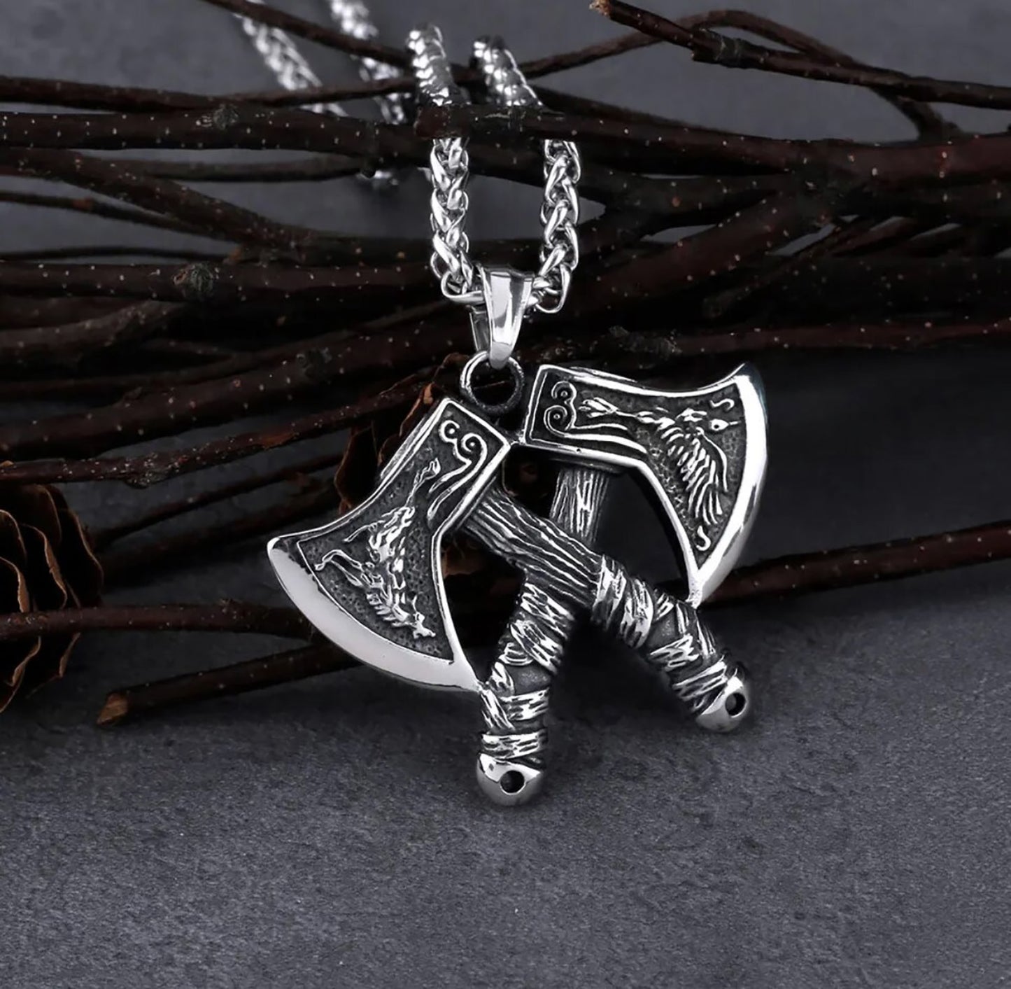 Stainless Steel Nordic Double Axes Necklace