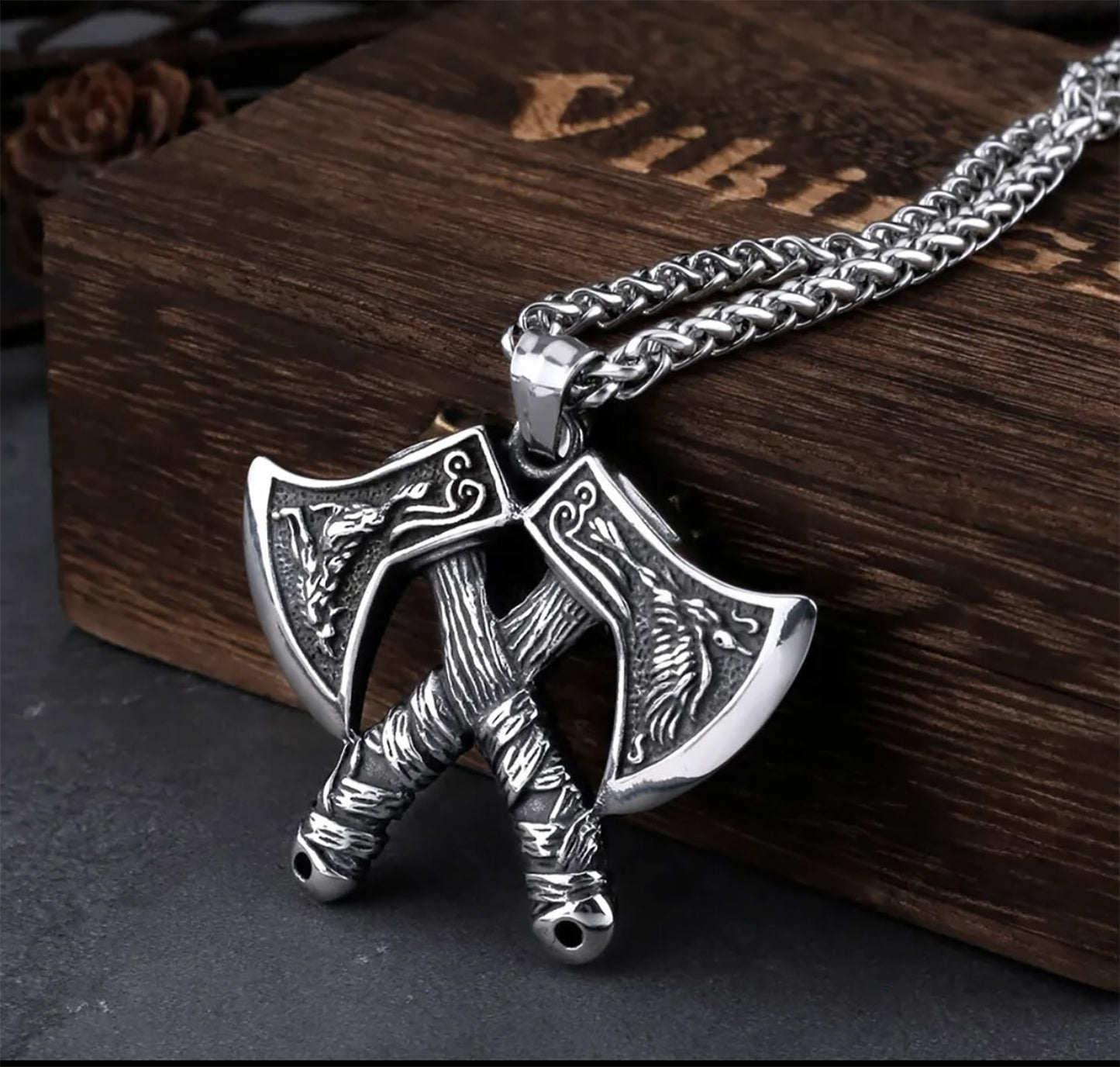 Stainless Steel Nordic Double Axes Necklace