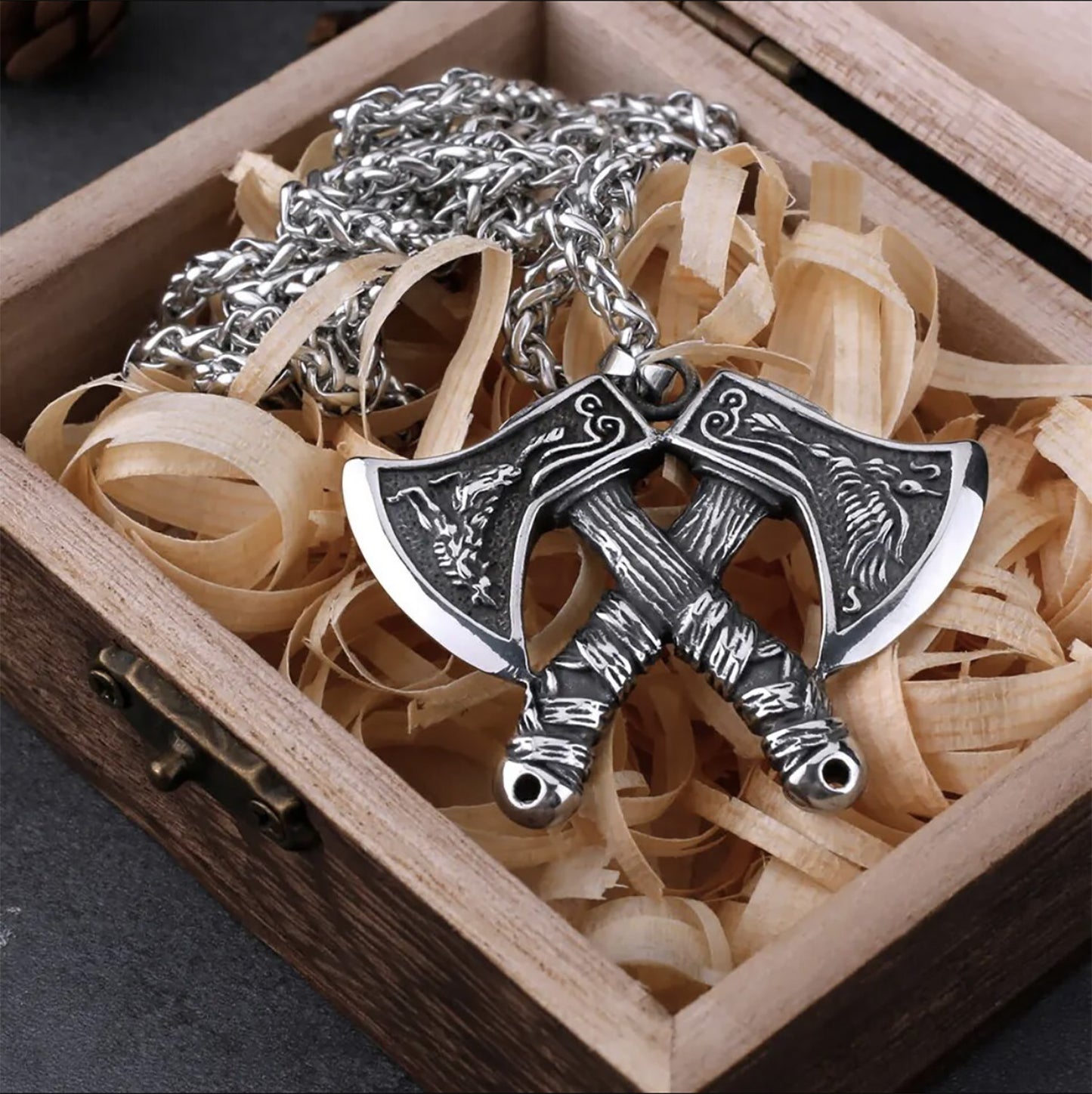 Stainless Steel Nordic Double Axes Necklace