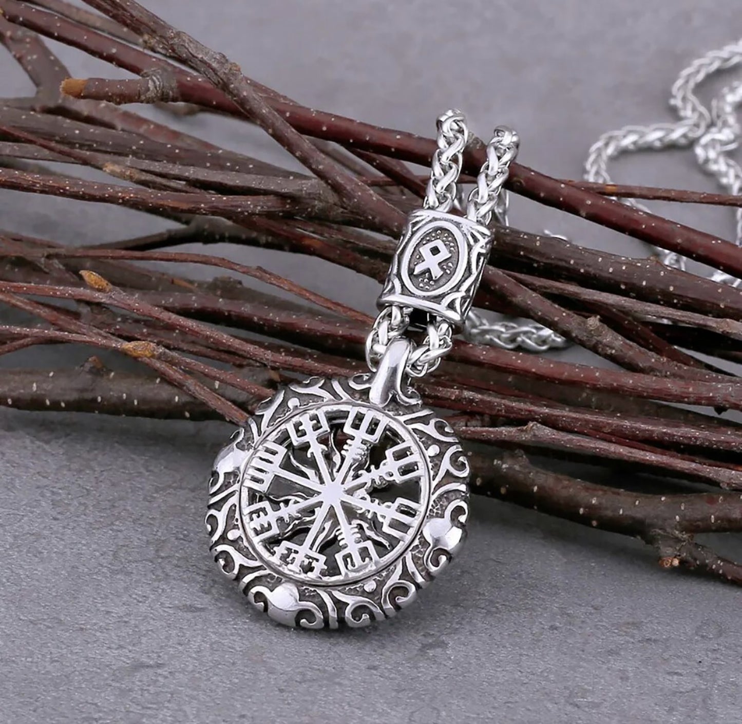 Stainless Steel Nordic Vintage Compass Necklace