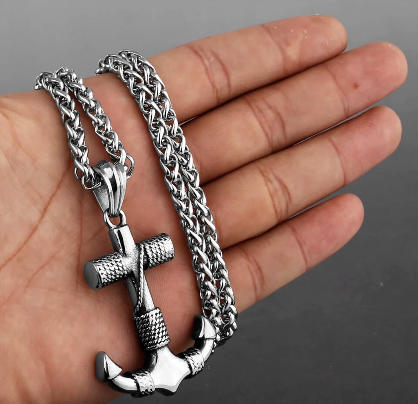 Stainless Steel Nordic Pirate Ship Anchor Necklace