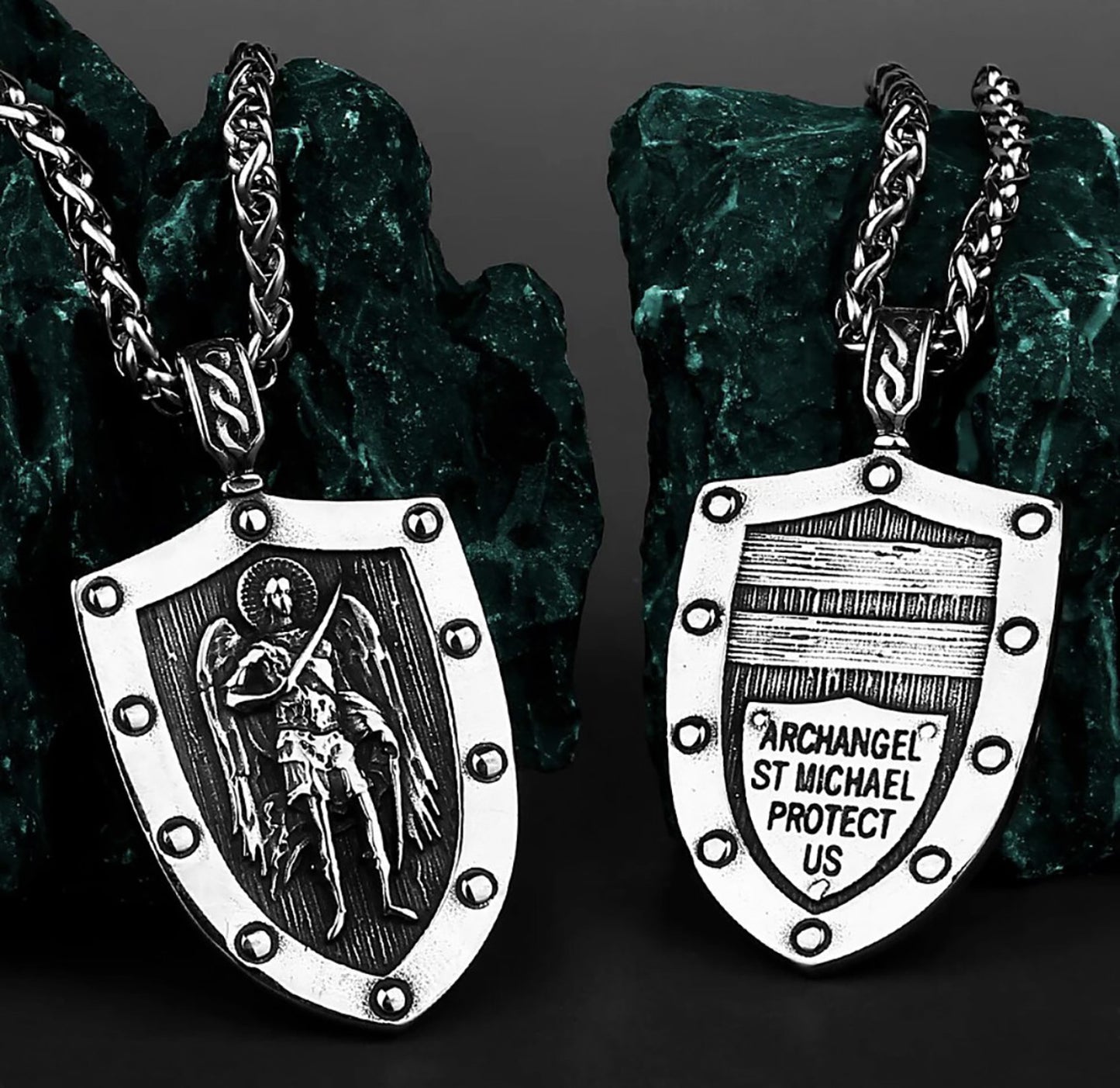 Stainless Steel Warrior Archangel St Michael Holy Shield Necklace