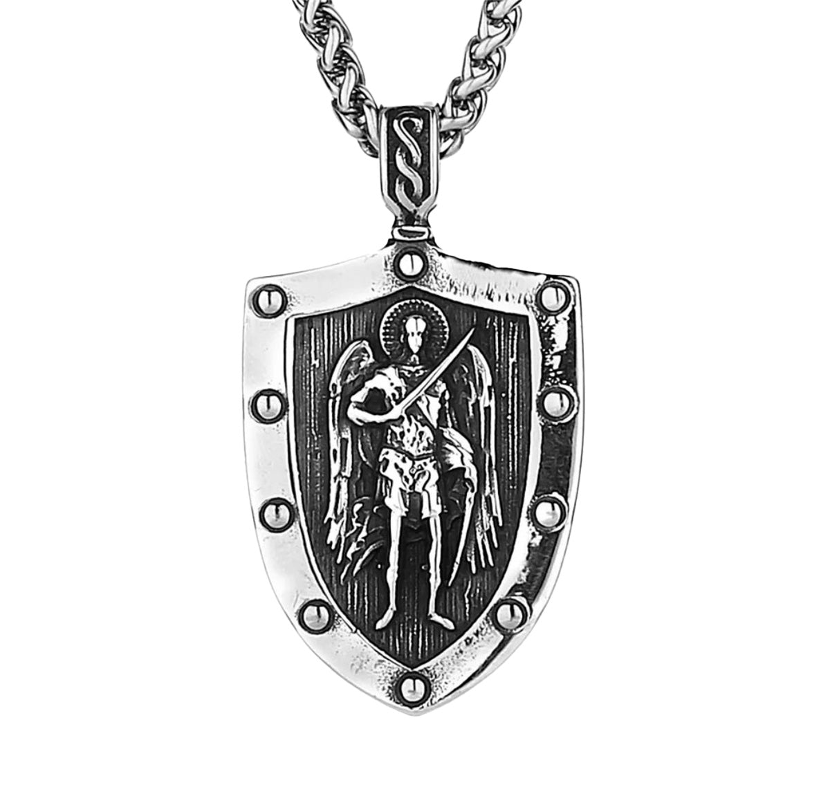 Stainless Steel Warrior Archangel St Michael Holy Shield Necklace