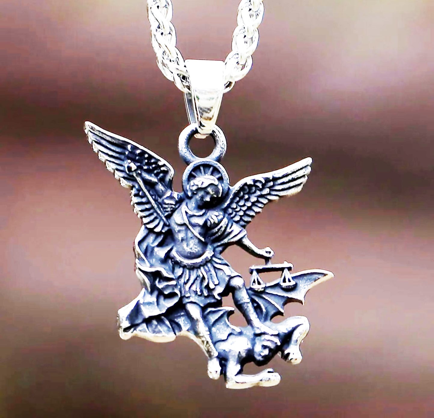 Stainless Steel Saint Michael Archangel Necklace