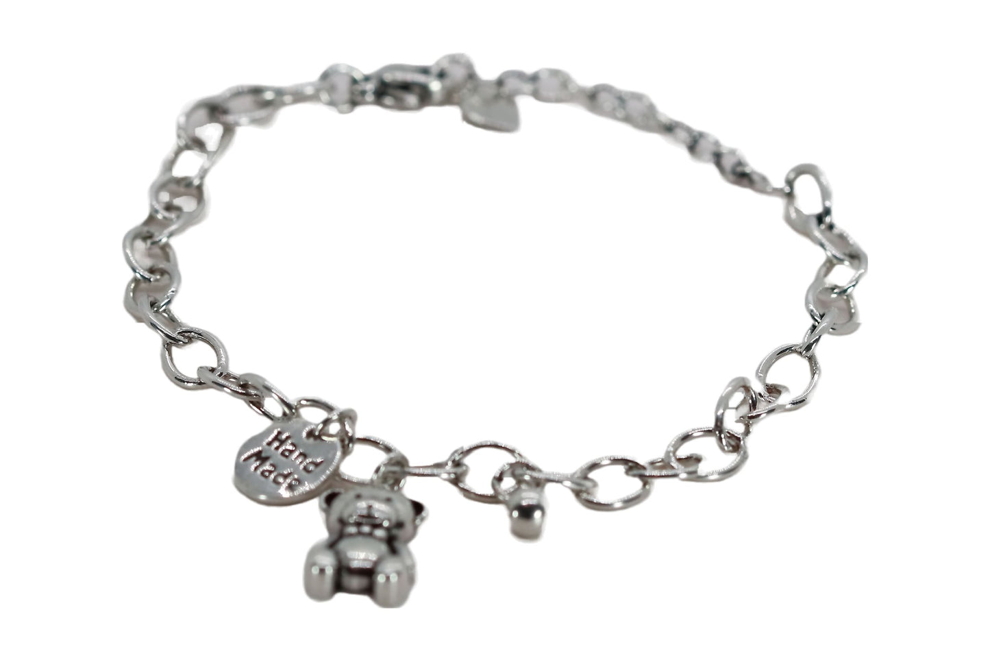 Elegant Sterling Silver Teddy Bear Charm Bracelet