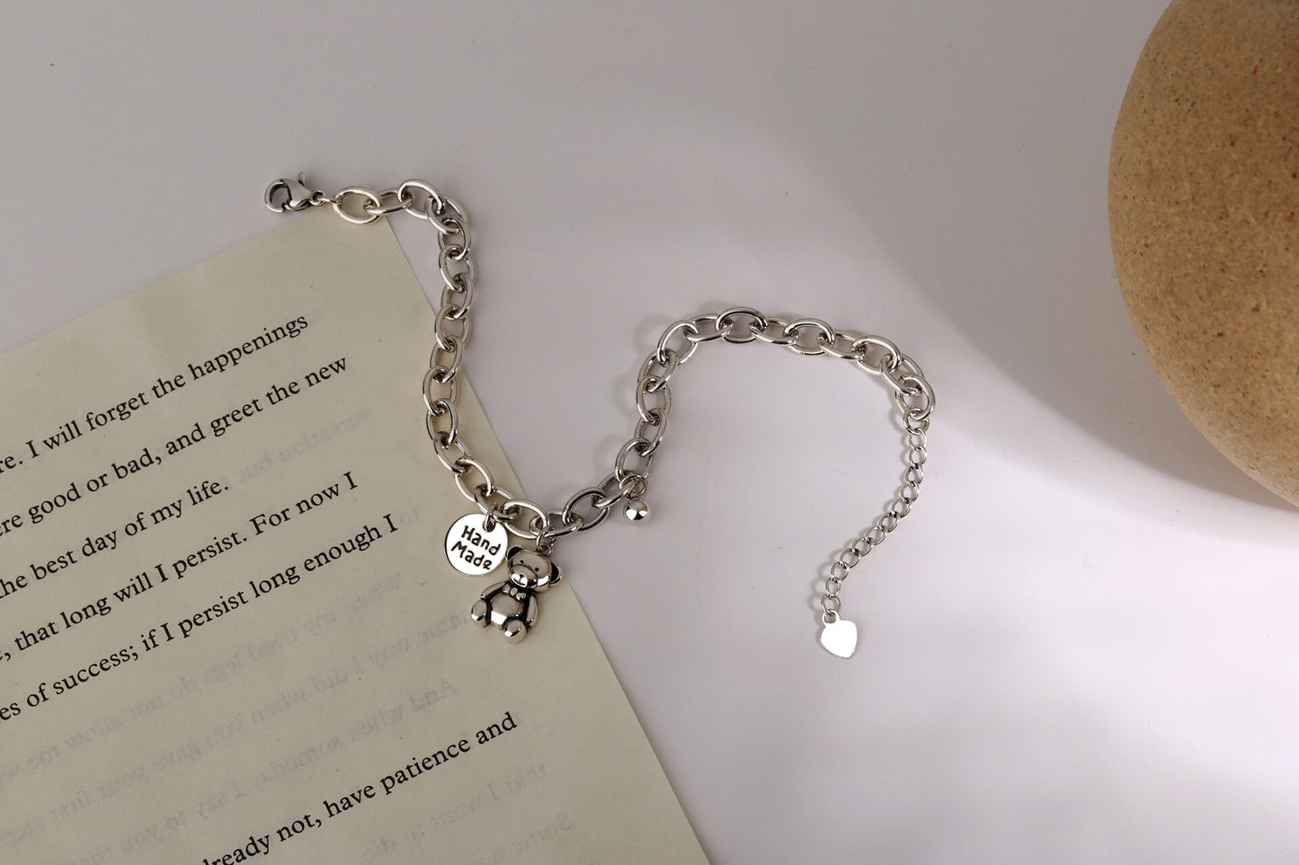 Elegant Sterling Silver Teddy Bear Charm Bracelet