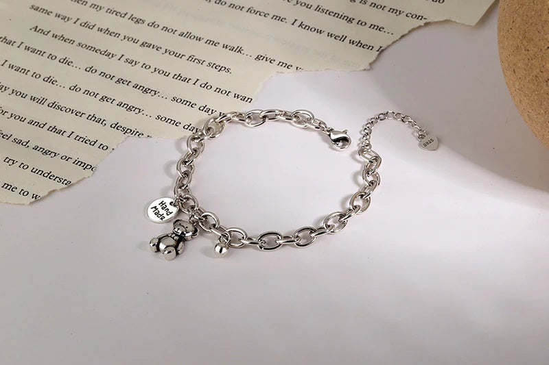 Elegant Sterling Silver Teddy Bear Charm Bracelet