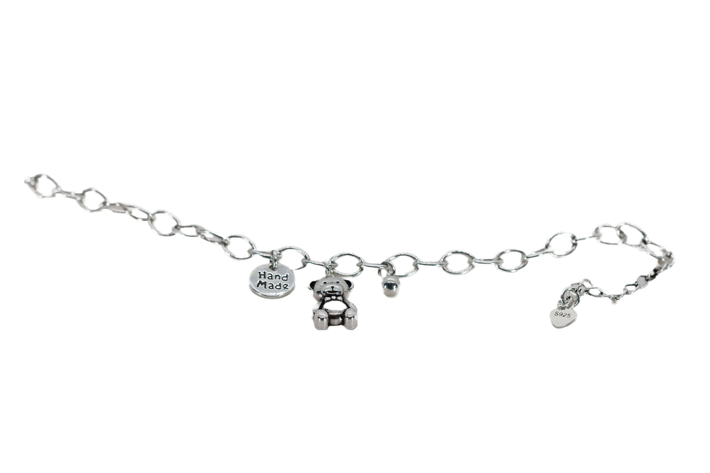 Elegant Sterling Silver Teddy Bear Charm Bracelet