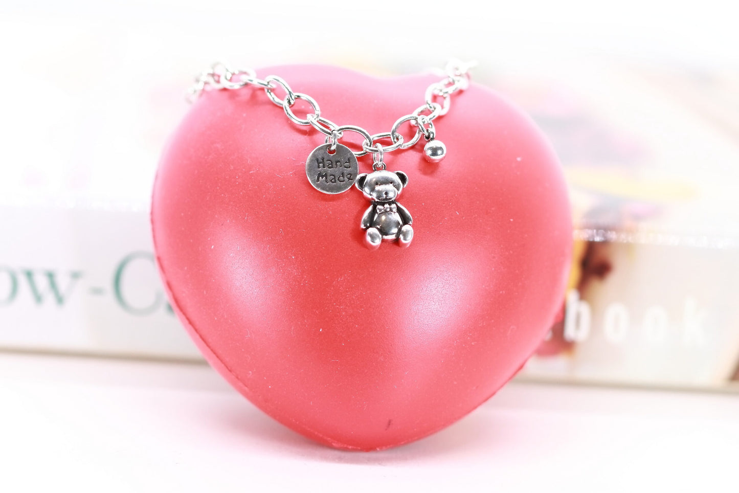 Elegant Sterling Silver Teddy Bear Charm Bracelet