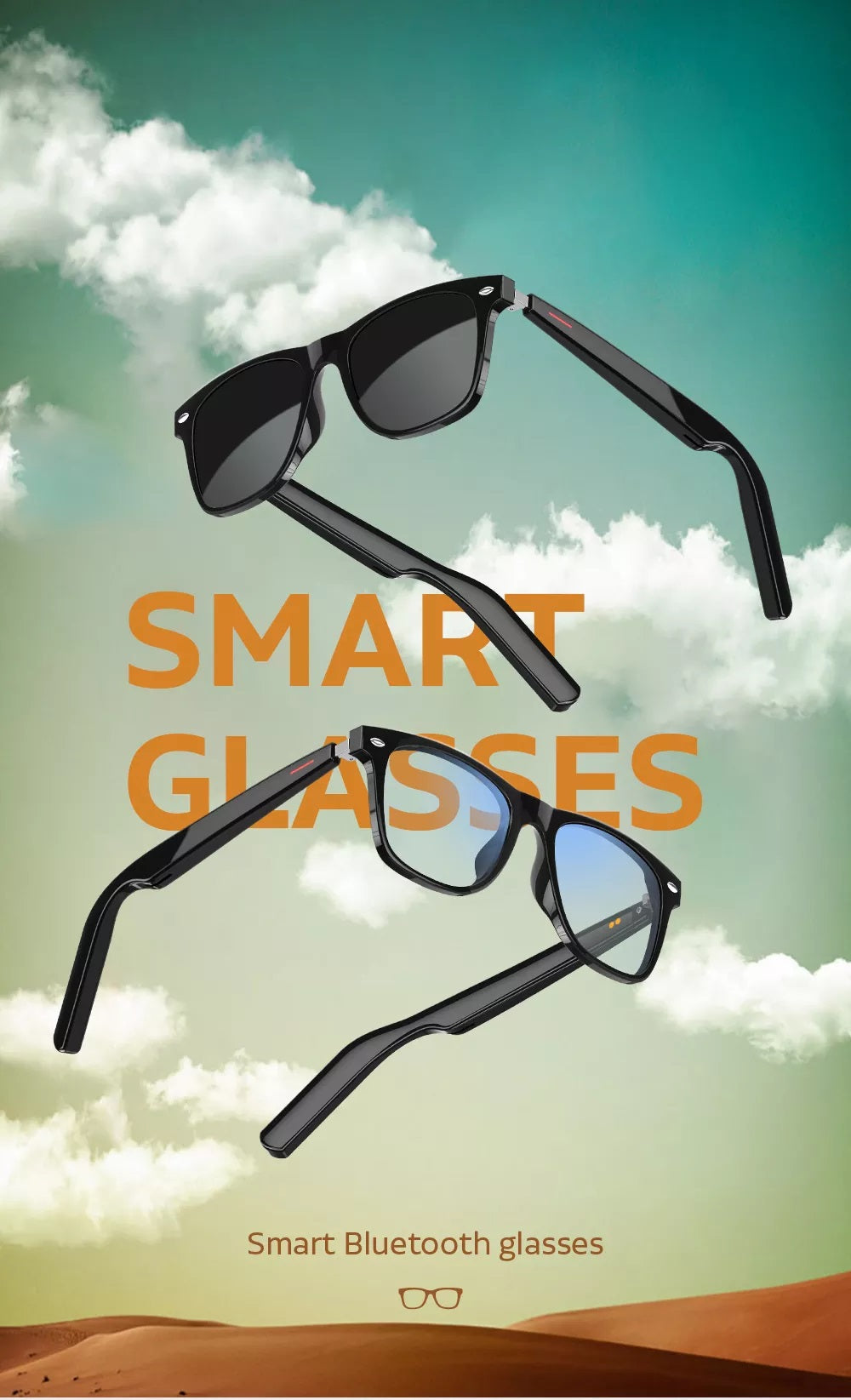 High-Tech Smart Sunglasses With Wireless Audio Enhancements - Black