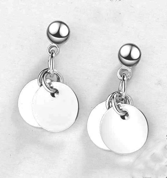 Elegantly Designed Sterling Silver Earrings with Two High Polish Disc Charm on each Earring