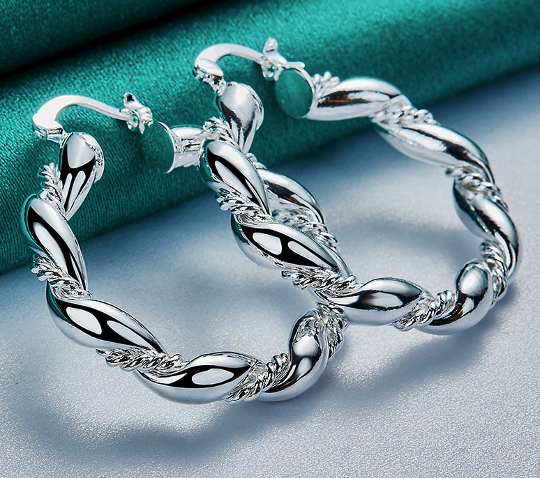 Stunning 38mm Round Twisted Hoop Earrings with Elegant Florentine &amp; High Polish Detailing