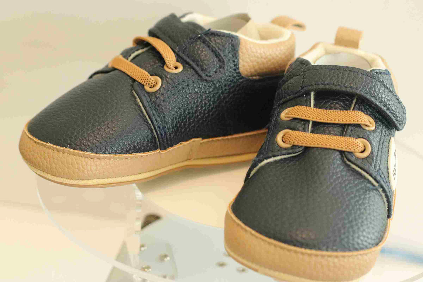 Boy's Non-Slip Rubber Sole Shoes with Strechable Decorative Lace & Adjustable Strap PU Leather Shoes