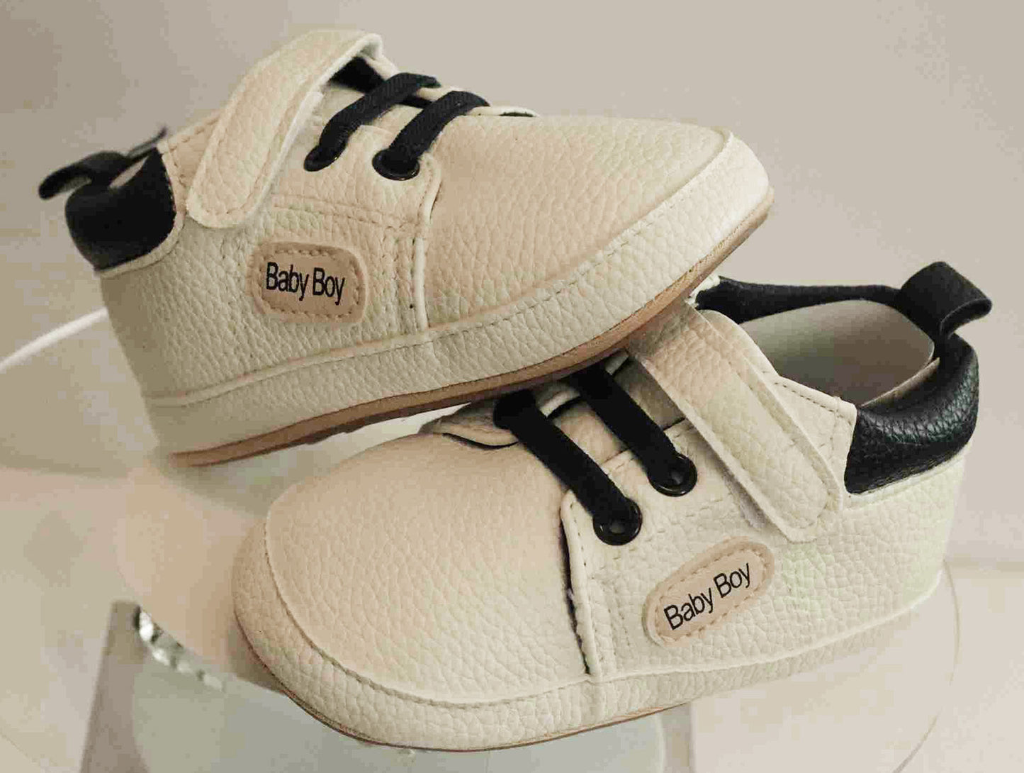 Boy's Non-Slip Rubber Sole Shoes with Strechable Decorative Lace & Adjustable Strap PU Leather Shoes