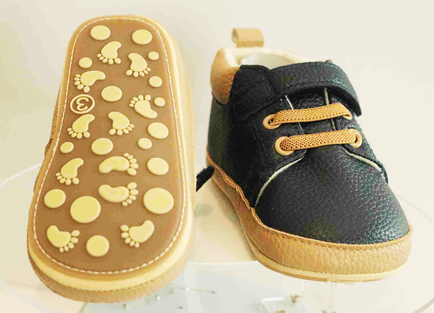 Boy's Non-Slip Rubber Sole Shoes with Strechable Decorative Lace & Adjustable Strap PU Leather Shoes