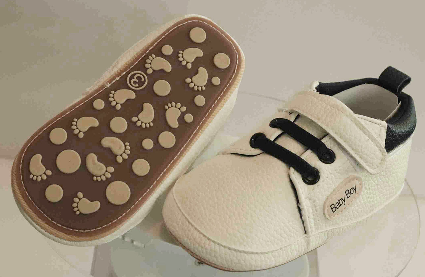 Boy's Non-Slip Rubber Sole Shoes with Strechable Decorative Lace & Adjustable Strap PU Leather Shoes