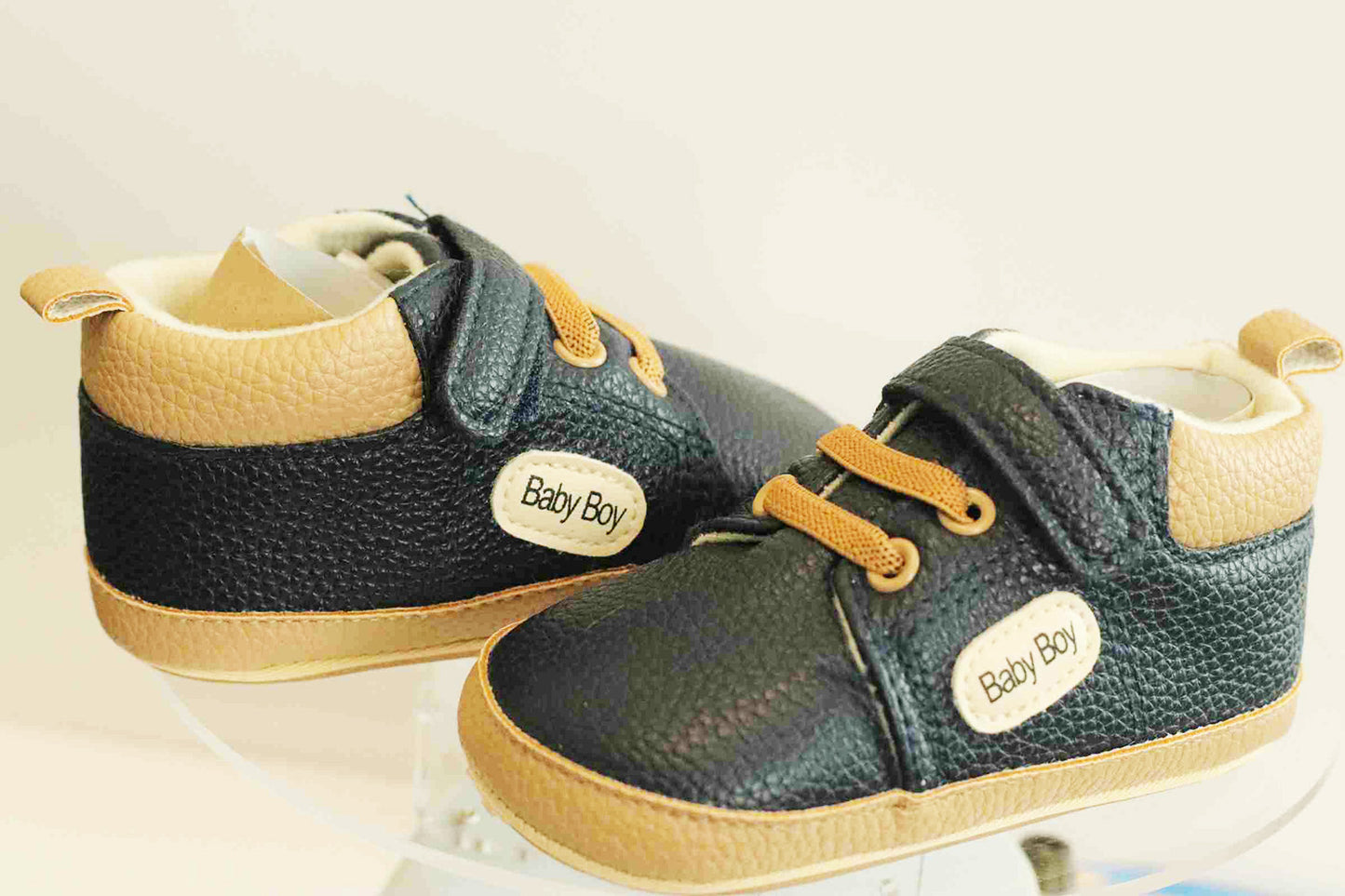 Boy's Non-Slip Rubber Sole Shoes with Strechable Decorative Lace & Adjustable Strap PU Leather Shoes